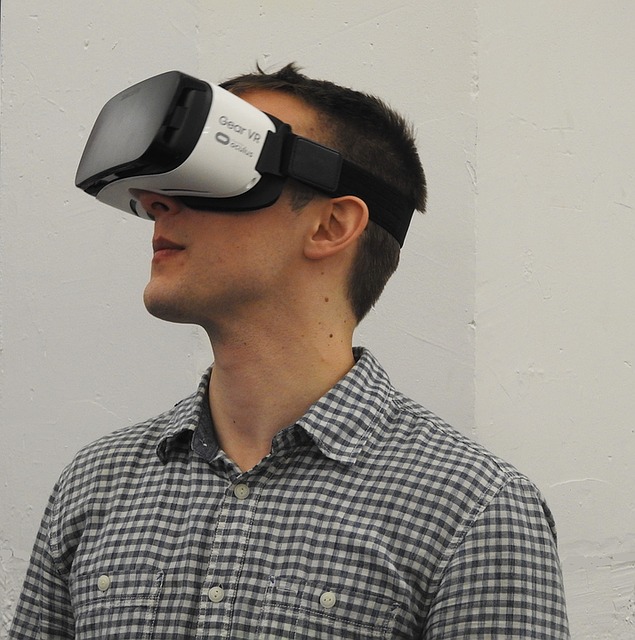 A man wearing a virtual reality headset
