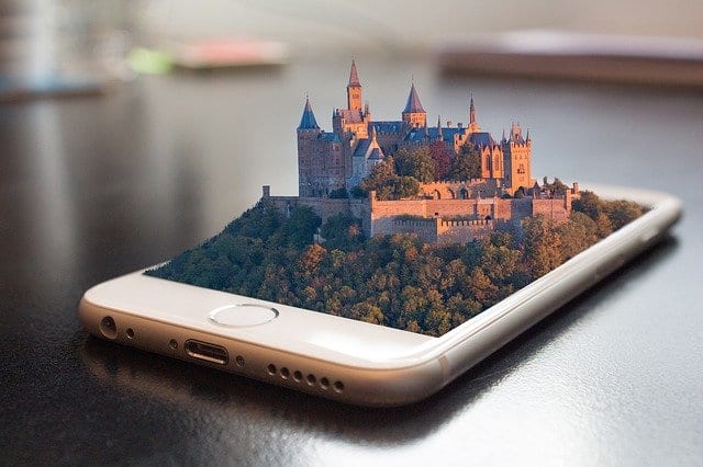 Picture of castle or house in phone for virtual reality technology