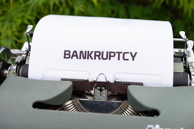 The word bankruptcy written on a paper with a typewriter