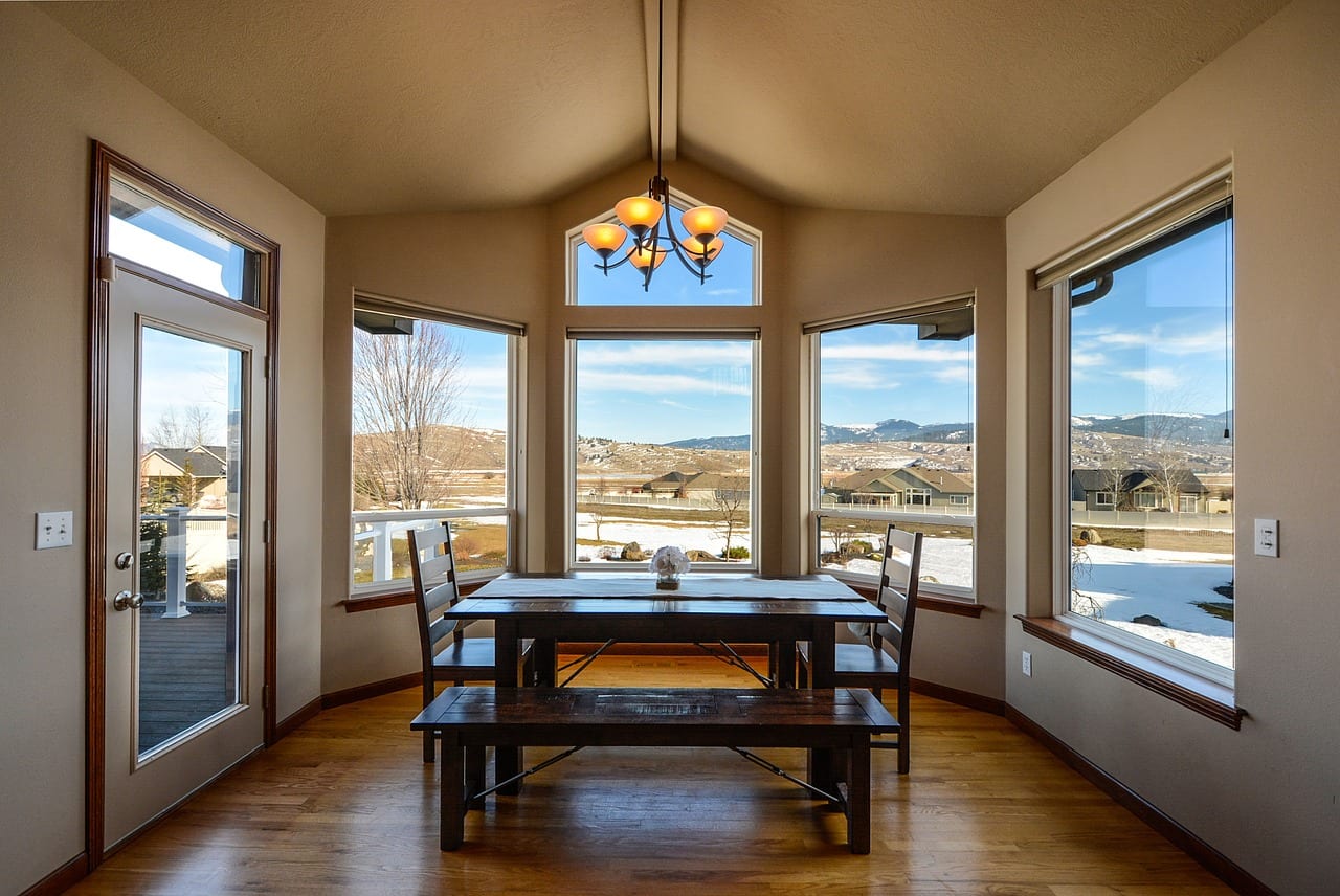 Utah home in winter from dining room to outside with professional photography