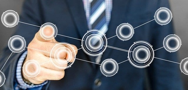 Professional selecting options from advanced AI virtual reality system